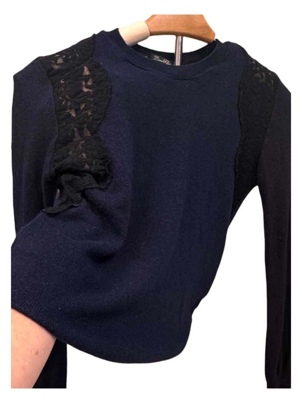 Lara Knit Lightweight Lace Shoulders Black Summer Sweater Long Sleeve Breathable